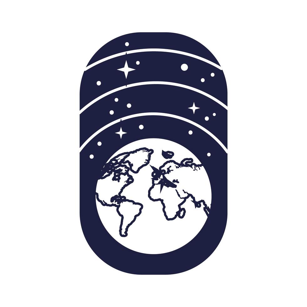 space badge with earth planet and stars line style vector