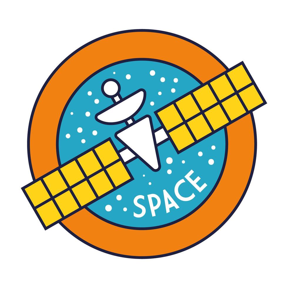 space circular badge with satellite line and fill style vector