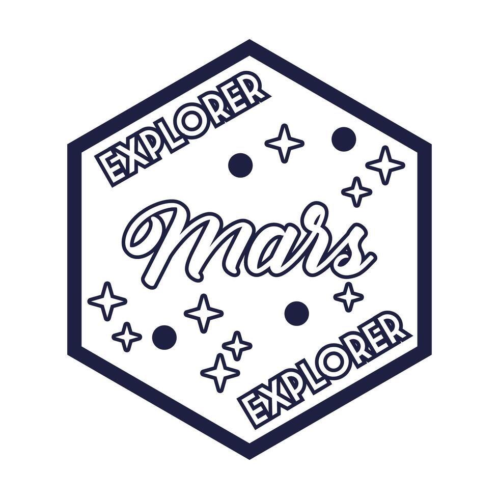 space badge with explorer mars lettering line style vector