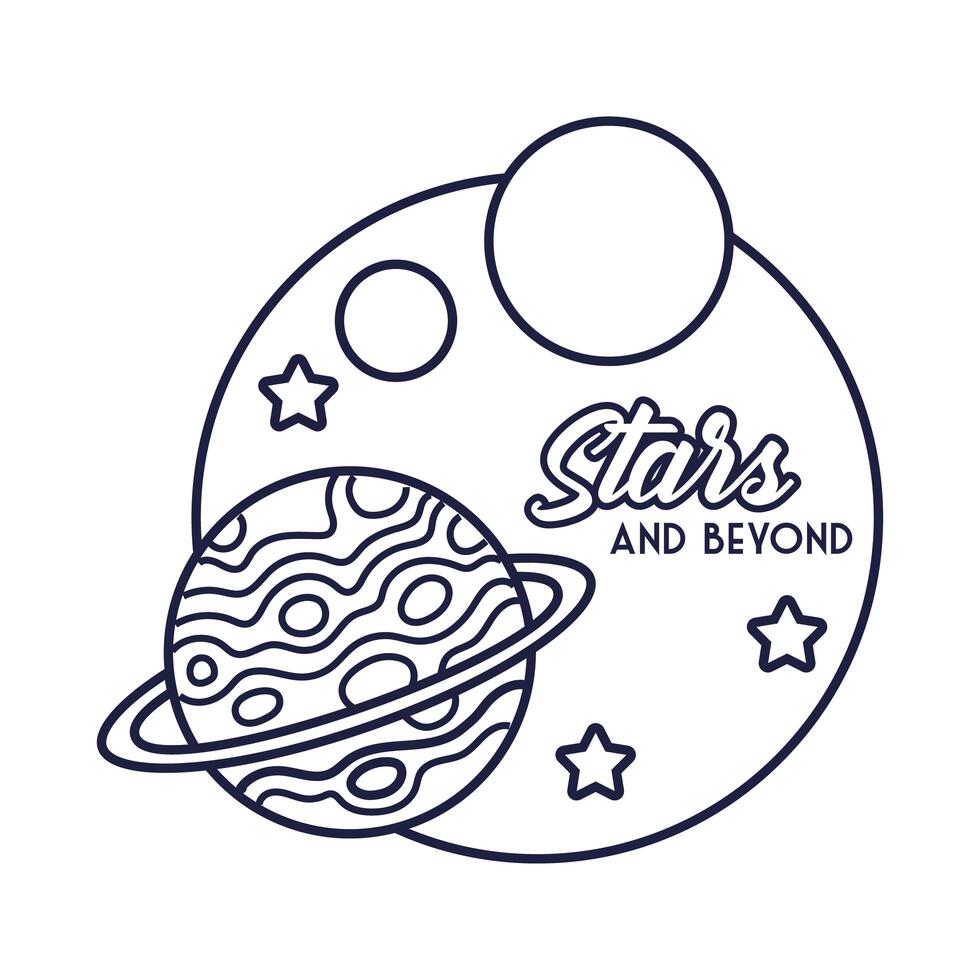 space badge with saturn planet and stars line style vector