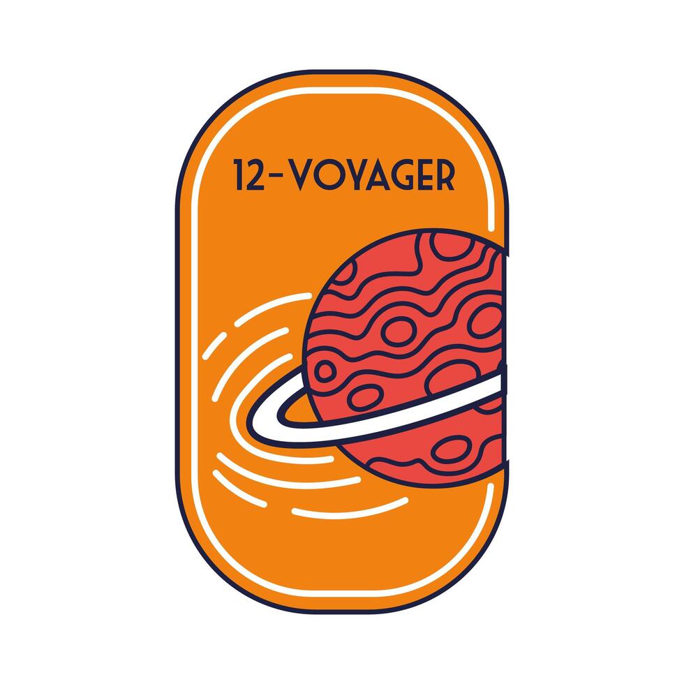 space badge with saturn planet and 12 voyager line and fill style vector