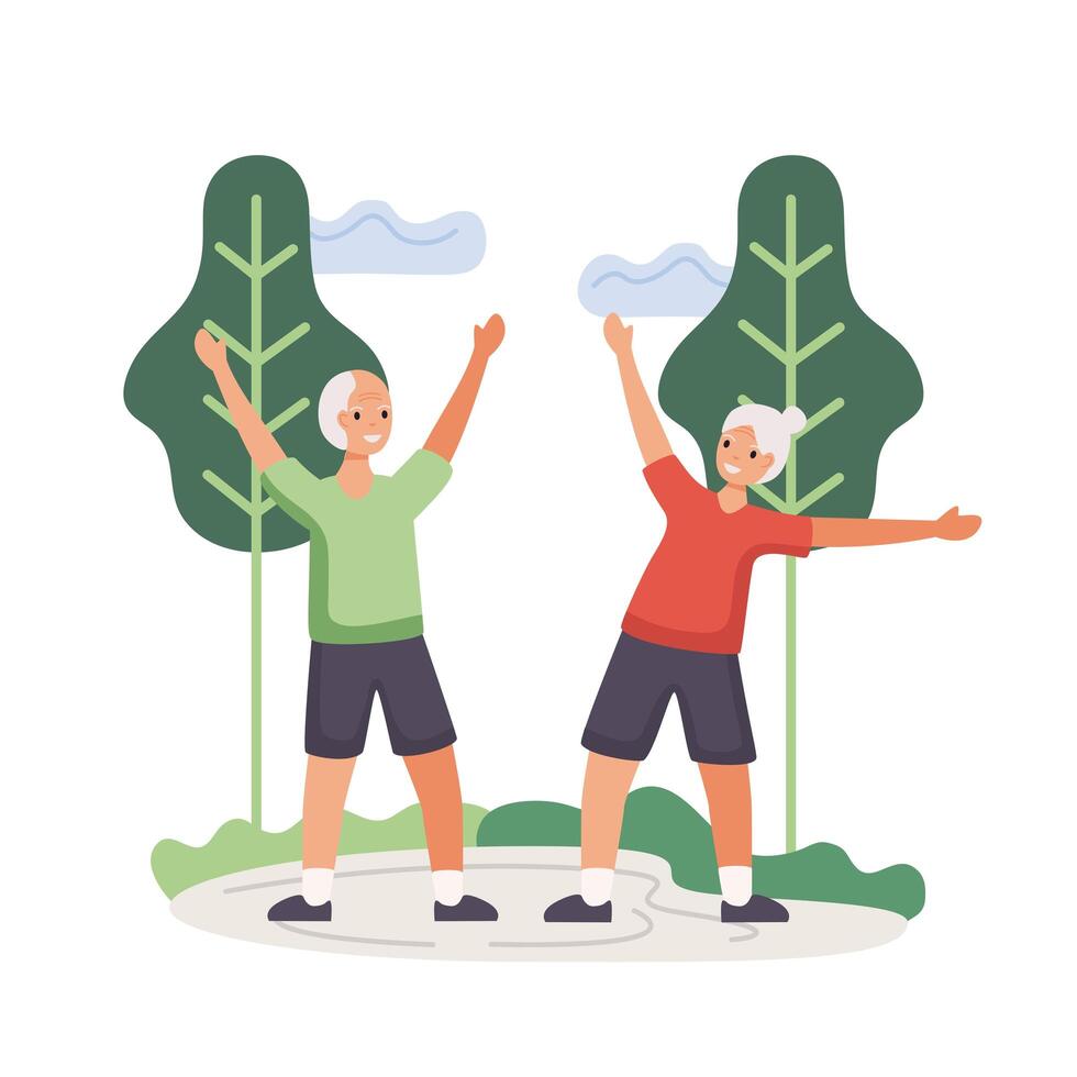 active senior couple practicing exercise vector