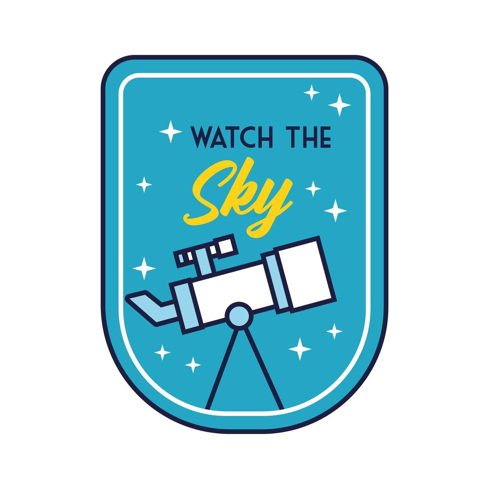 space badge with telescope and watch the stars line and fill style vector