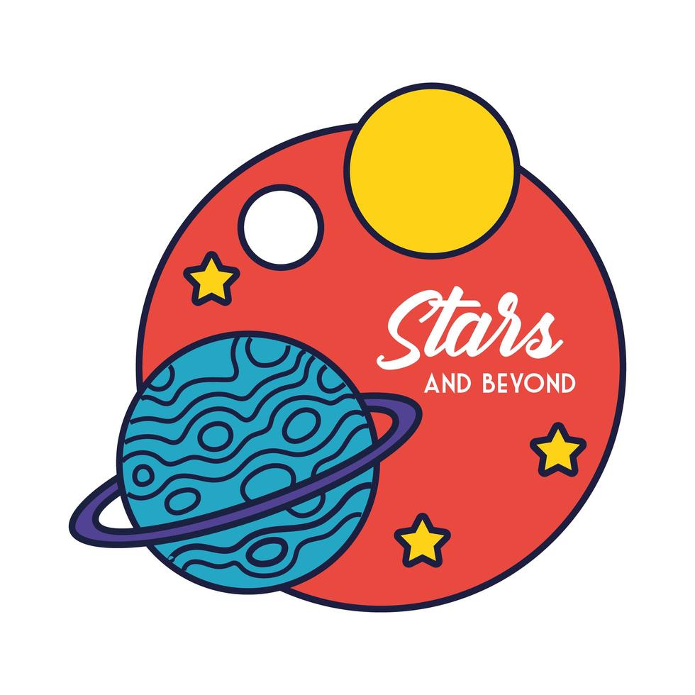 space badge with saturn planet and stars line and fill style vector