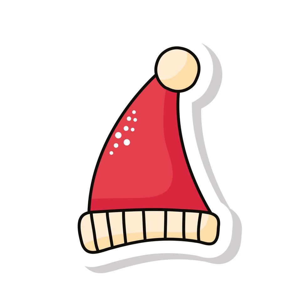 merry christmas santa hat color red sticker icon vector