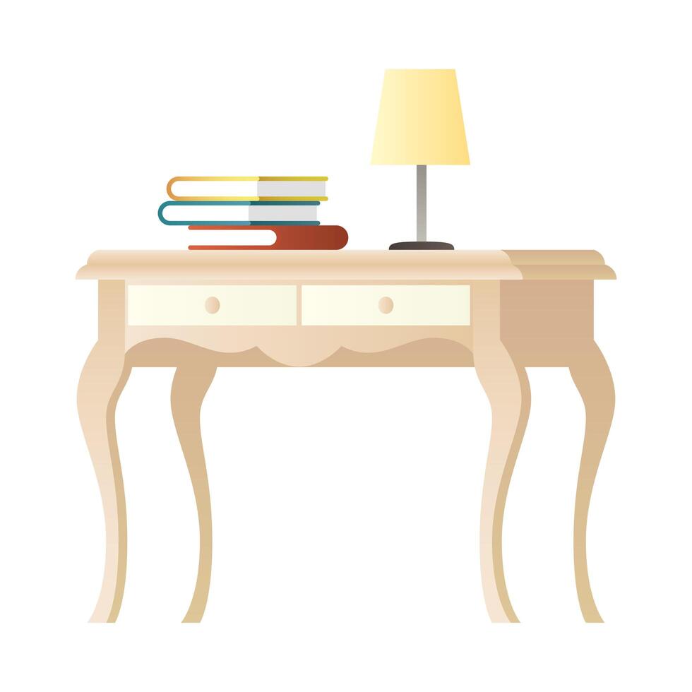 lámpara y libros sobre la mesa de madera vector