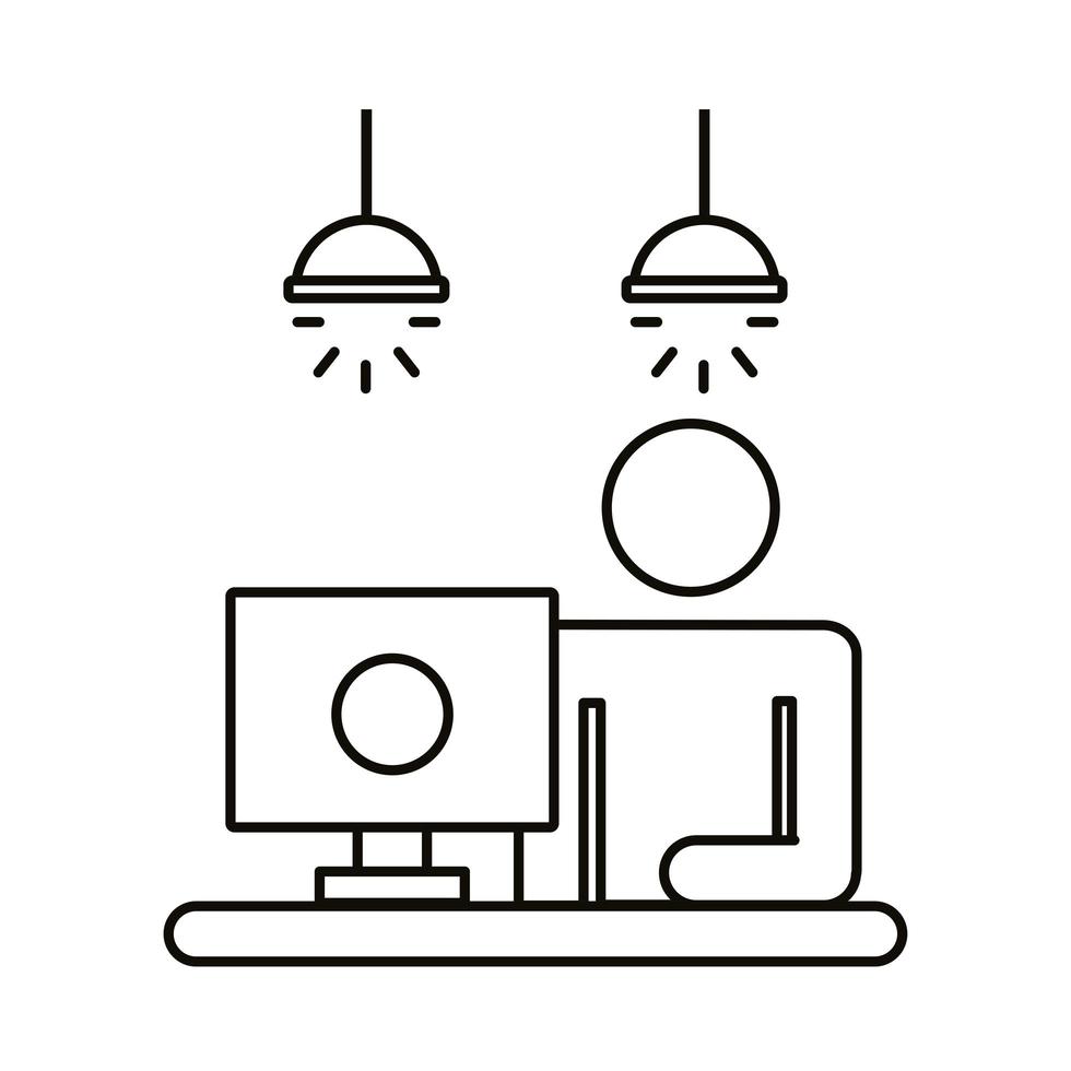 avatar de usuario que trabaja en el icono de estilo de línea de escritorio vector