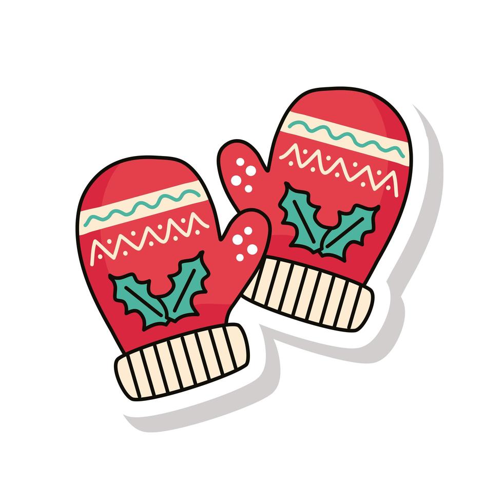 merry christmas gloves sticker icon vector