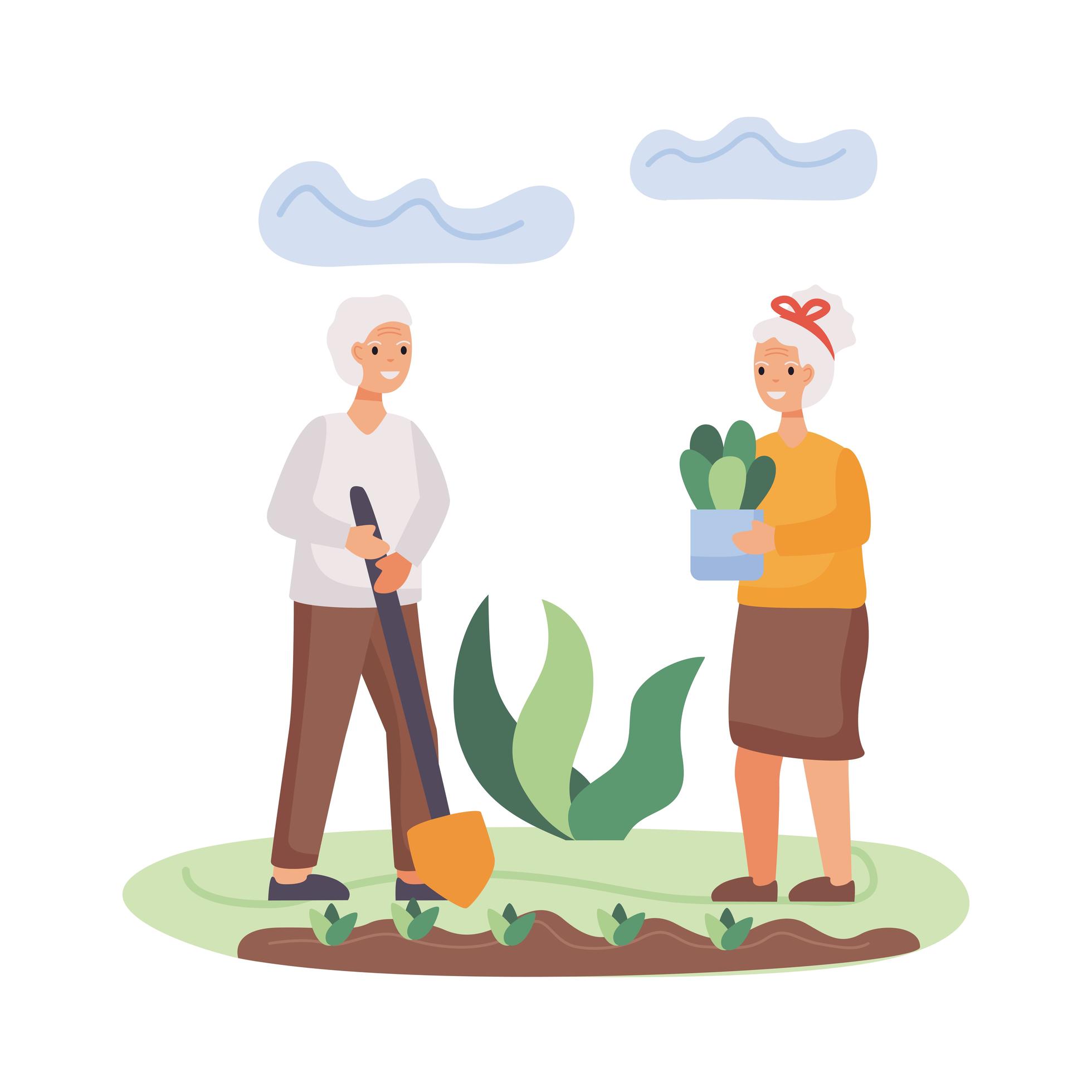 active senior couple planting tree 1890423 Vector Art at Vecteezy