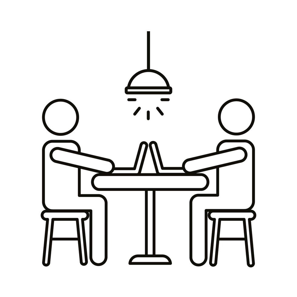 avatar couple coworking on laptops seated at desk line style icon vector