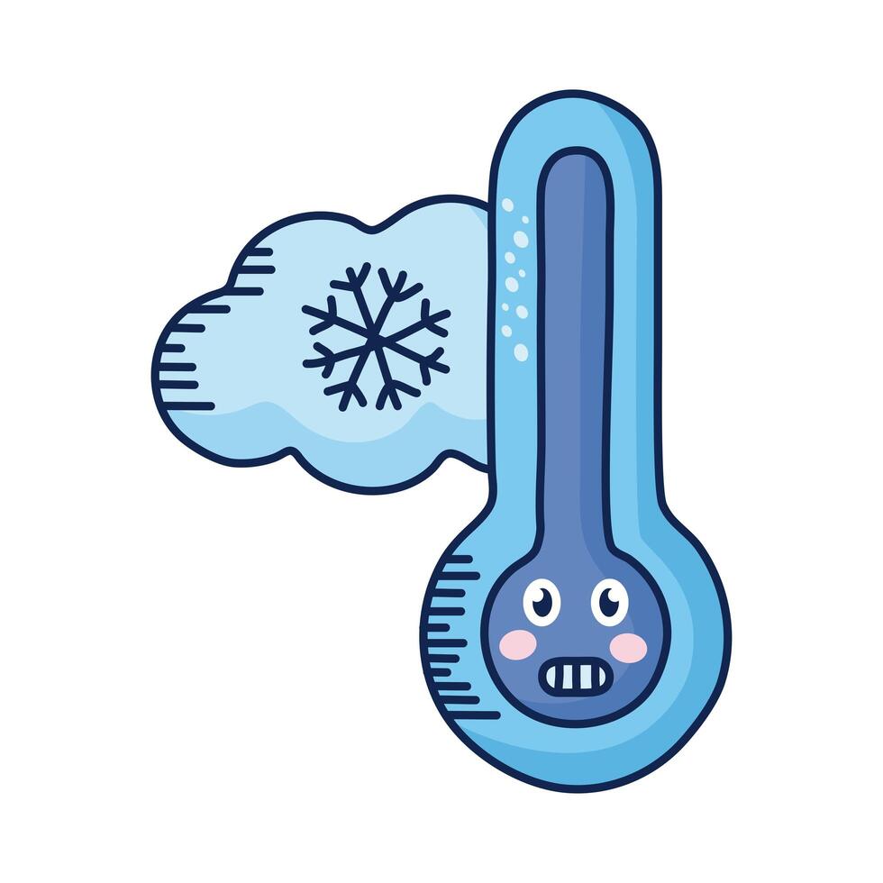 kawaii thermometer with snowscape comic character vector
