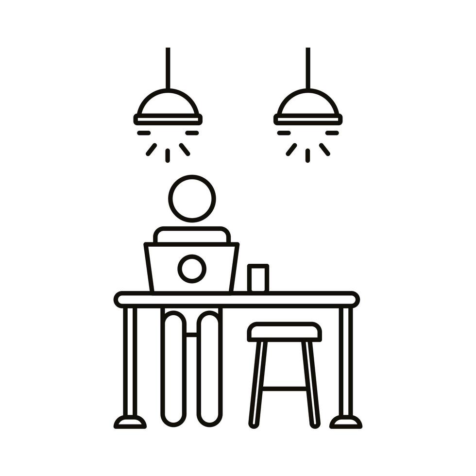 user avatar working on laptop line style vector
