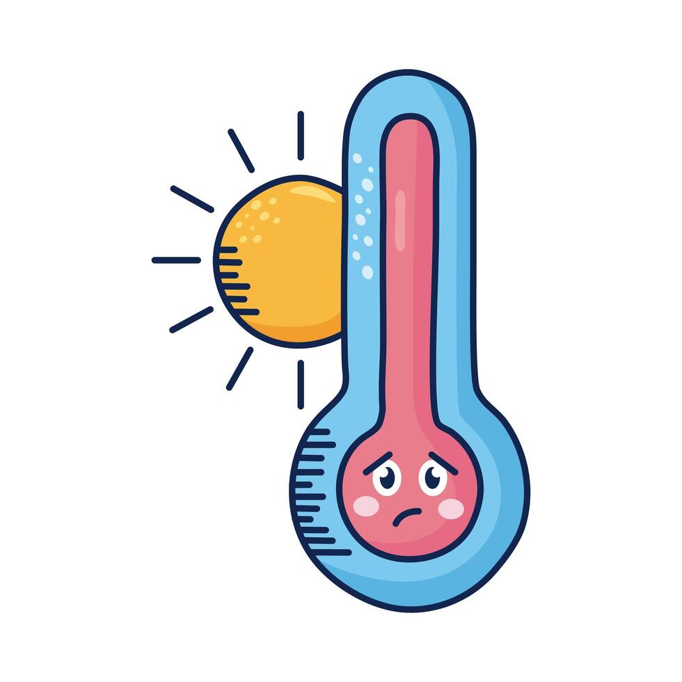 thermometer with kawaii sun vector