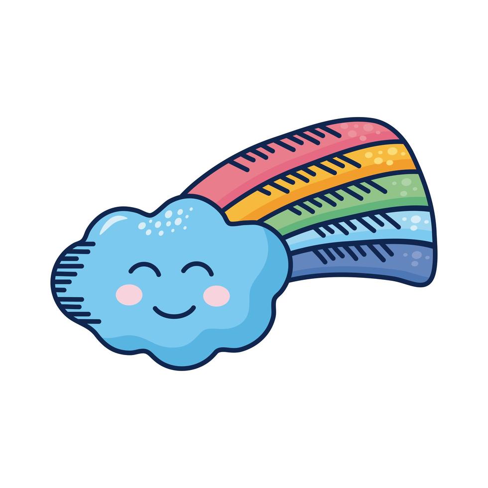 nube kawaii con personaje de cómic arco iris vector