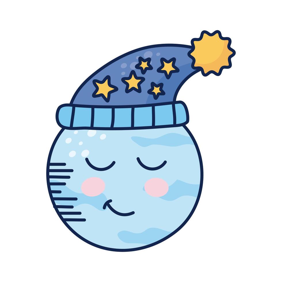 kawaii full moon wearing sleeping hat vector