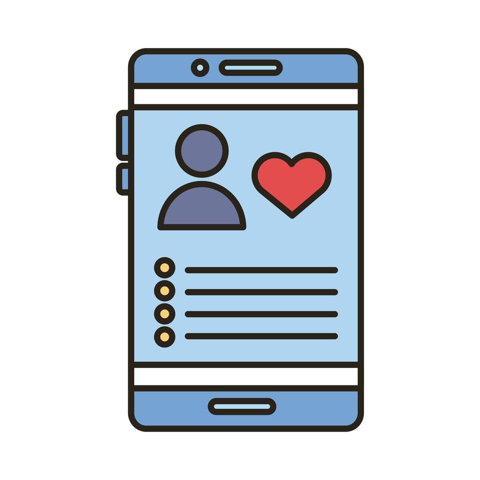 avatar de perfil con corazón en la línea del teléfono inteligente y el icono de estilo de relleno vector
