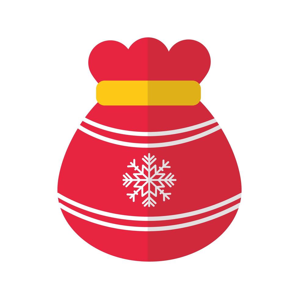 feliz navidad saco con icono de estilo plano de copo de nieve vector