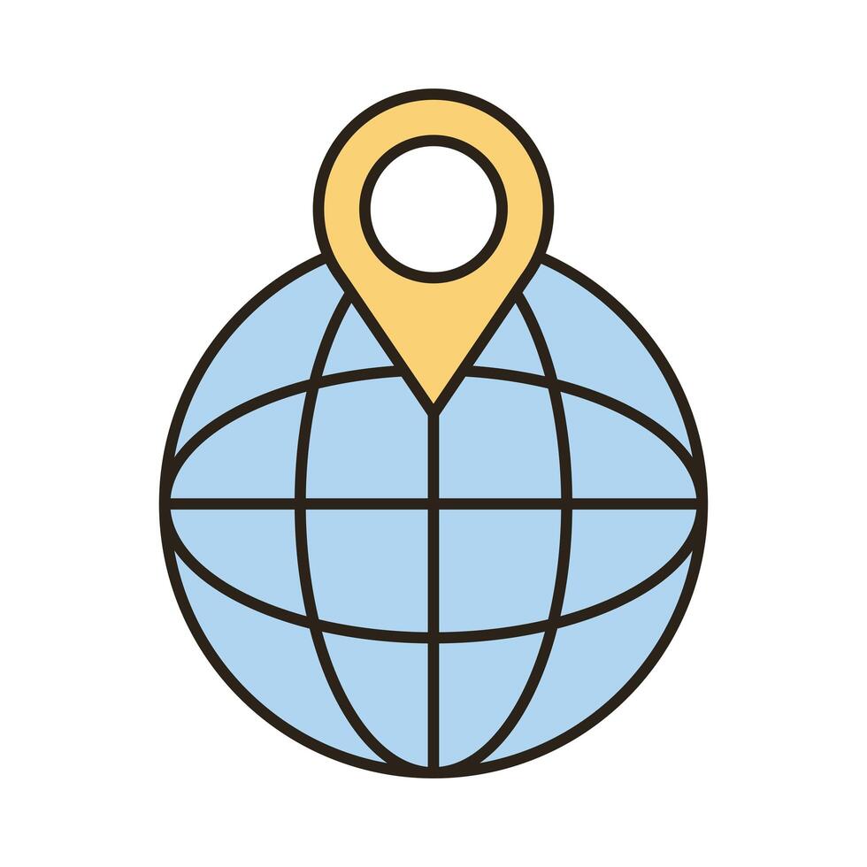 sphere browser with pin location line and fill style icon vector
