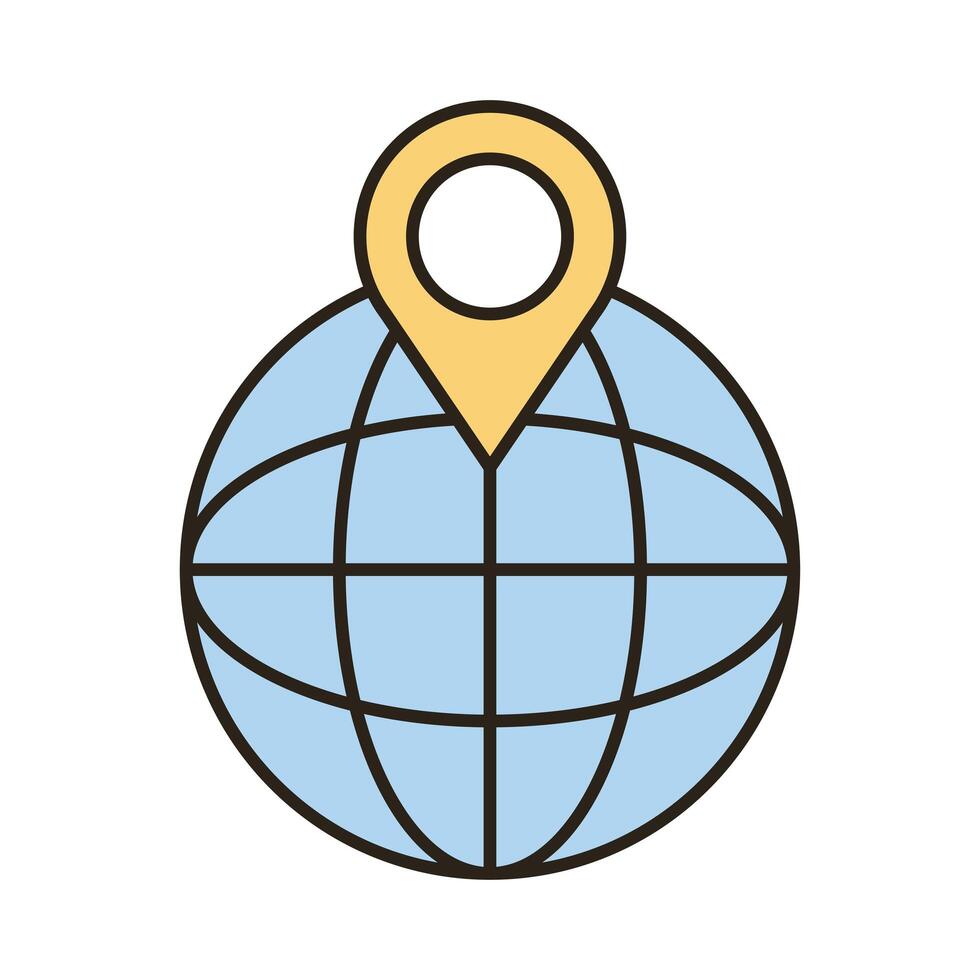 sphere browser with pin location line and fill style icon vector