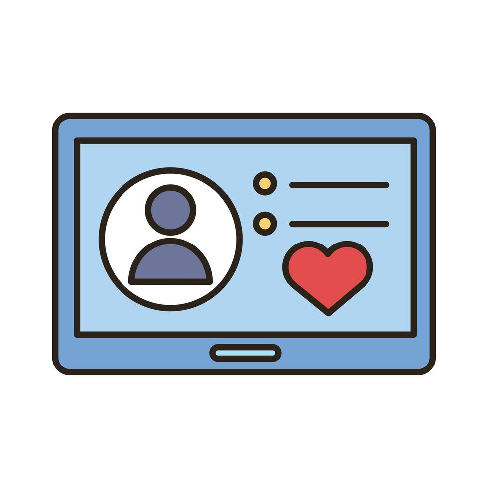 profile avatar with heart in tablet line and fill style icon vector