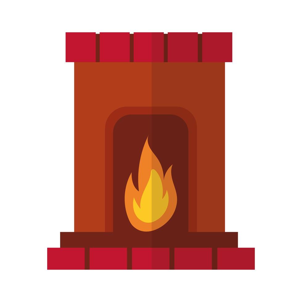 merry christmas fireplace flat style icon vector