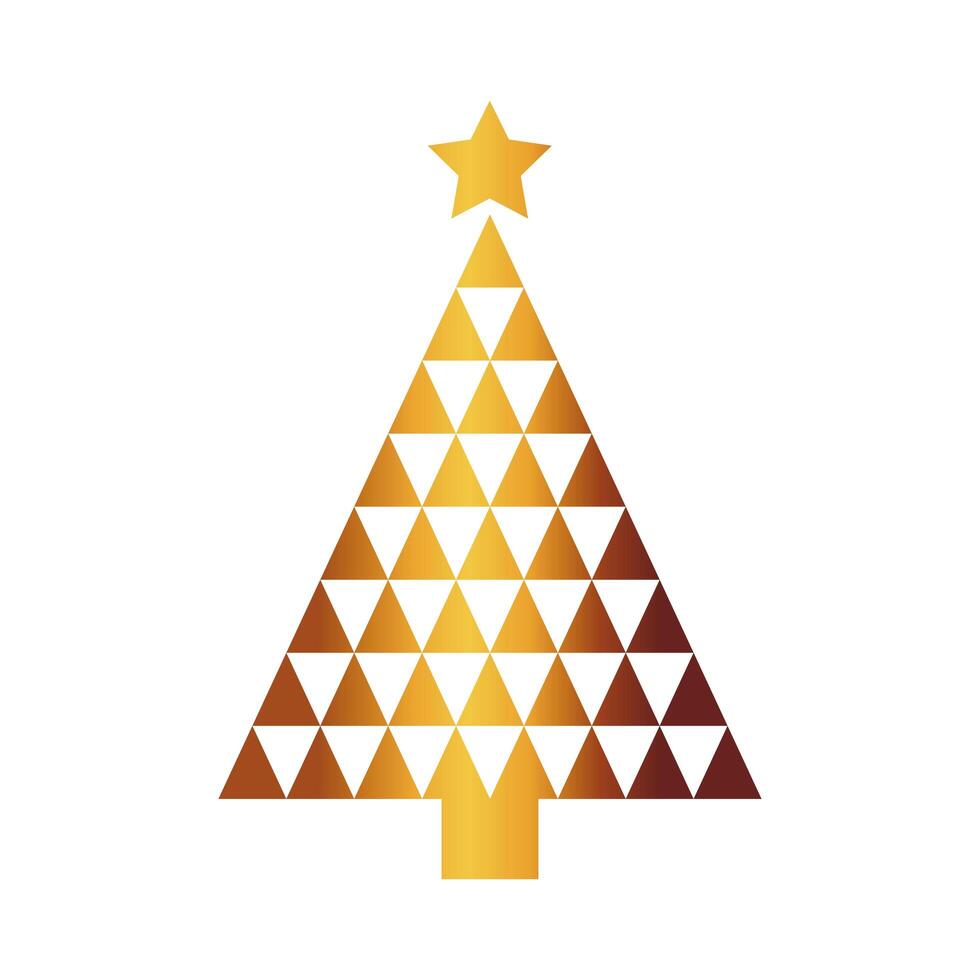 feliz feliz navidad árbol de triángulos dorados vector