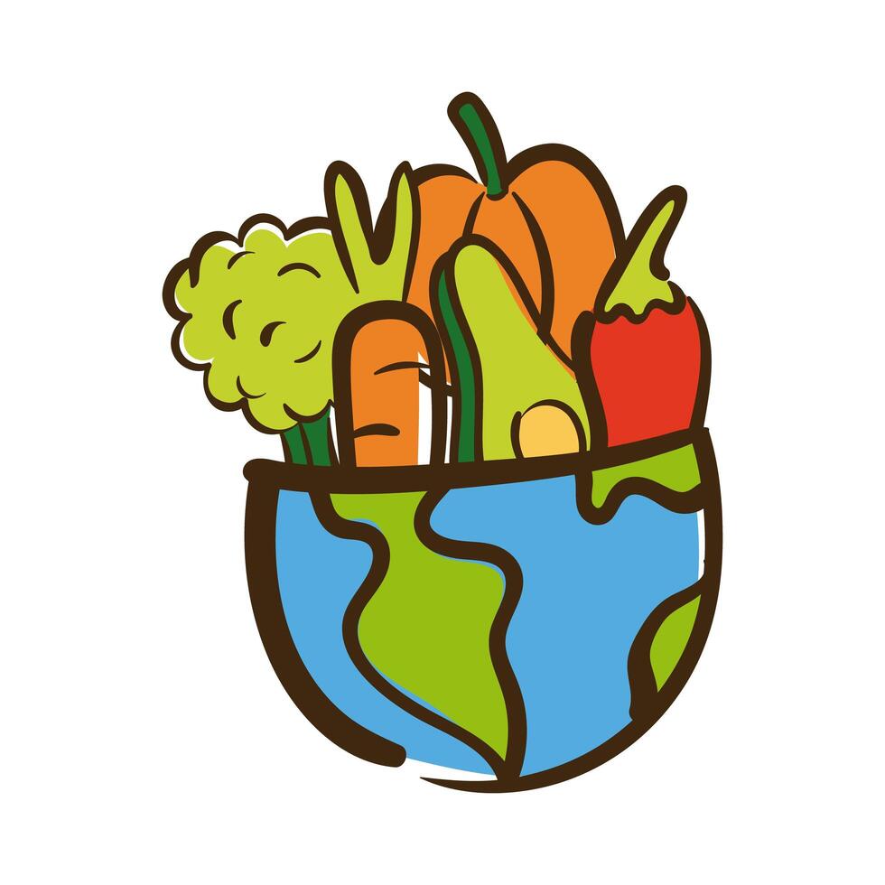 earth planet with vegetables flat style vector