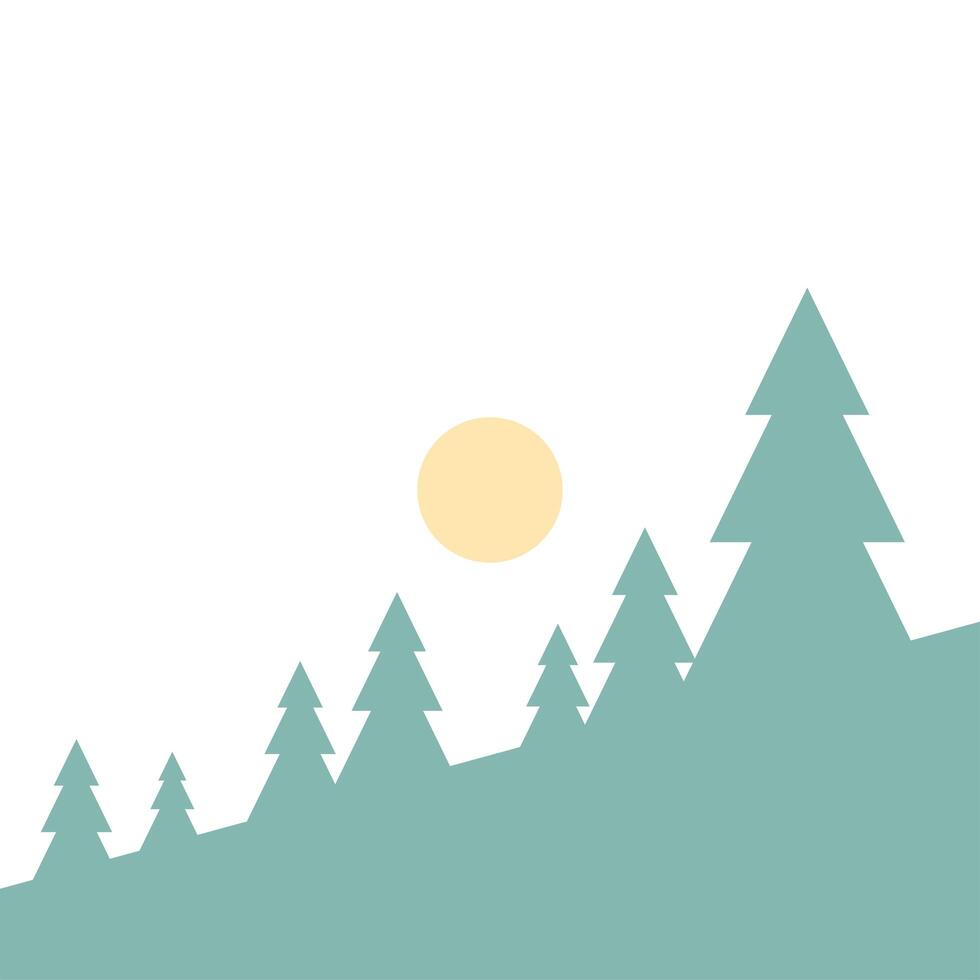 pine trees and sun landscape vector design