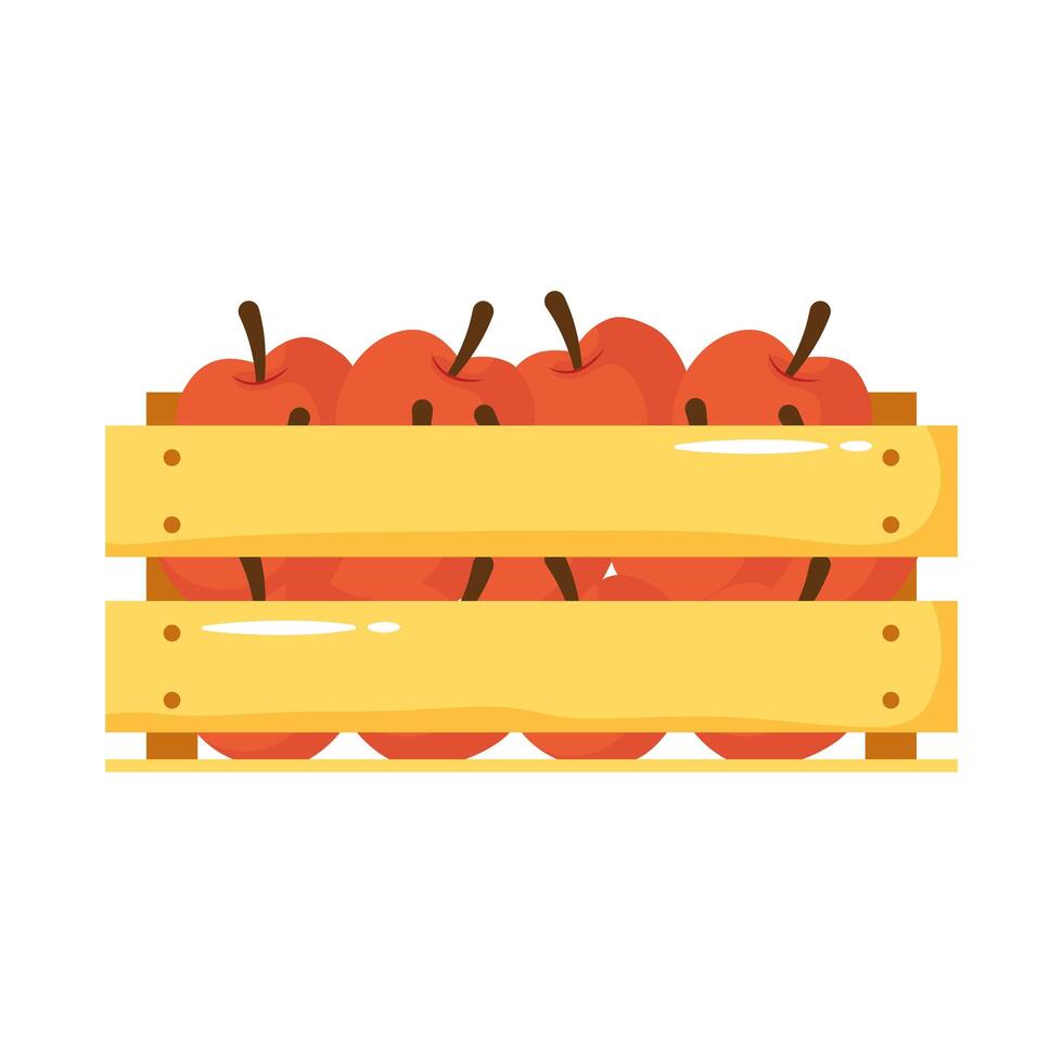 manzanas en canasta de madera icono de estilo plano vector