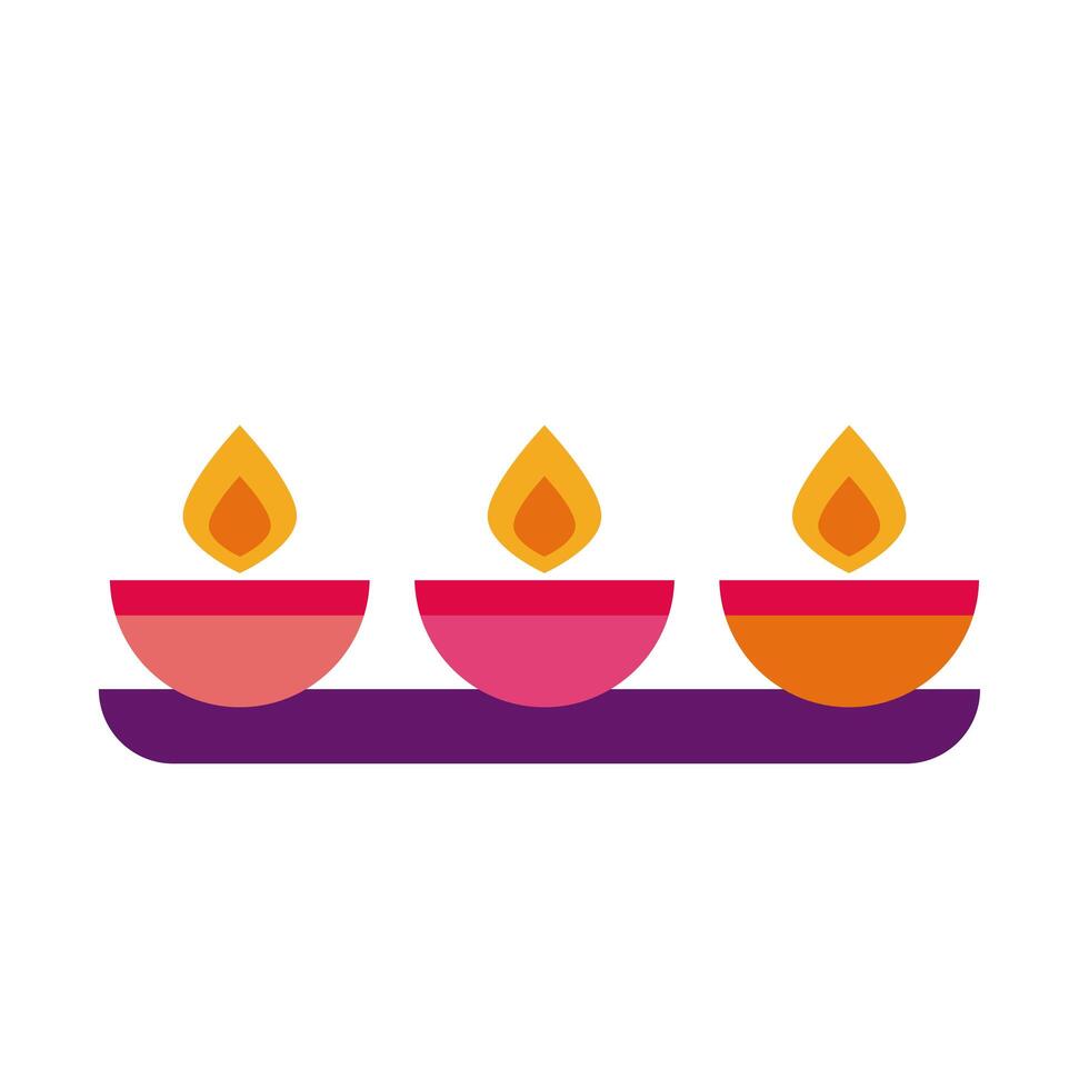 velas de diwali en el icono de estilo plano de estante vector