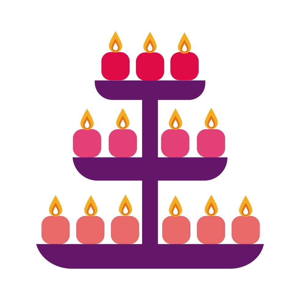 velas de diwali en icono de estilo plano de estantería vector