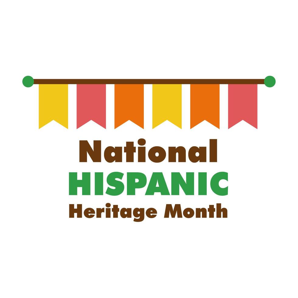 national hispanic heritage lettering with garlands flat style icon vector