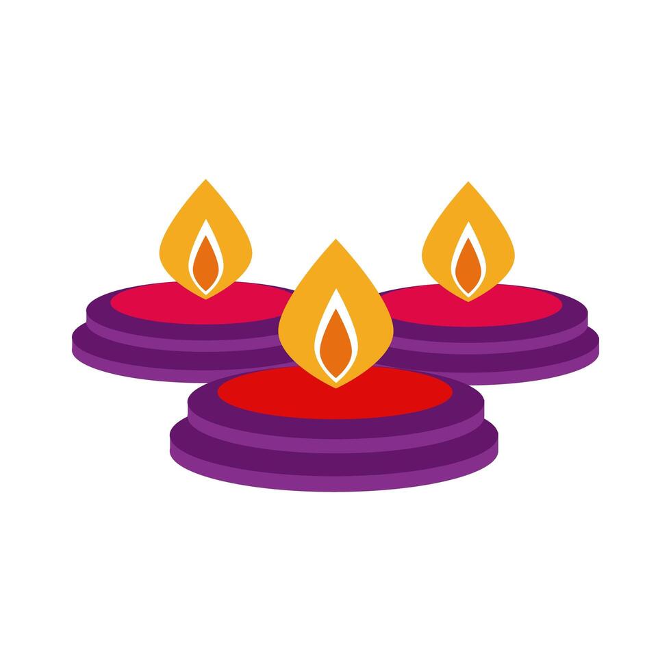 velas de diwali en icono de estilo plano de calderos vector