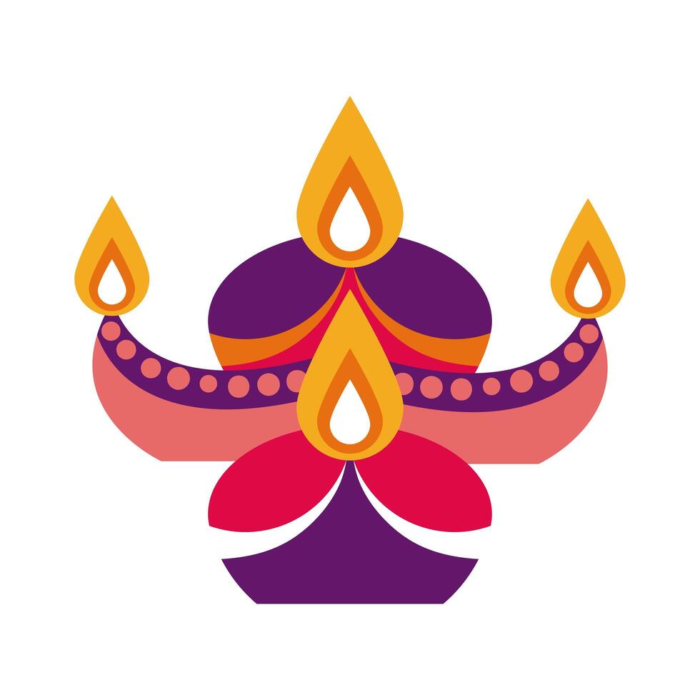 diwali candles in decorative cauldron flat style icon vector