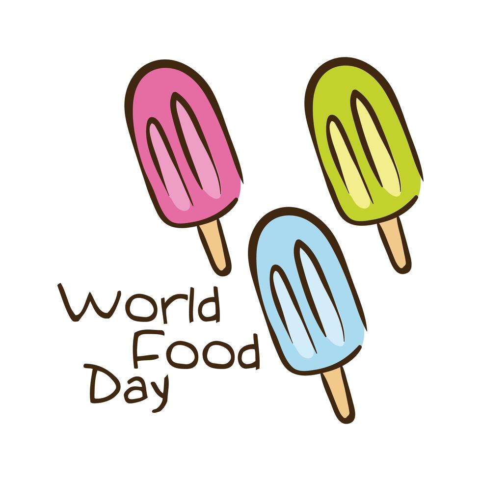 letras de celebración del día mundial de la comida con helados estilo plano vector