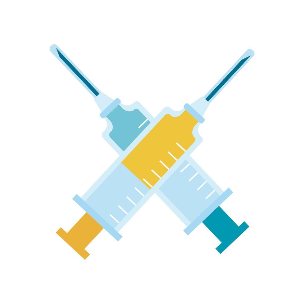jeringas de vacuna cruzadas icono de estilo plano vector