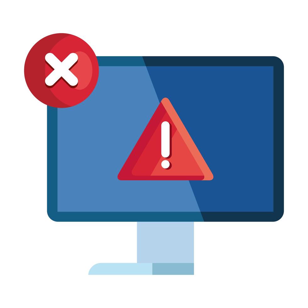 computer with warning notification icon vector