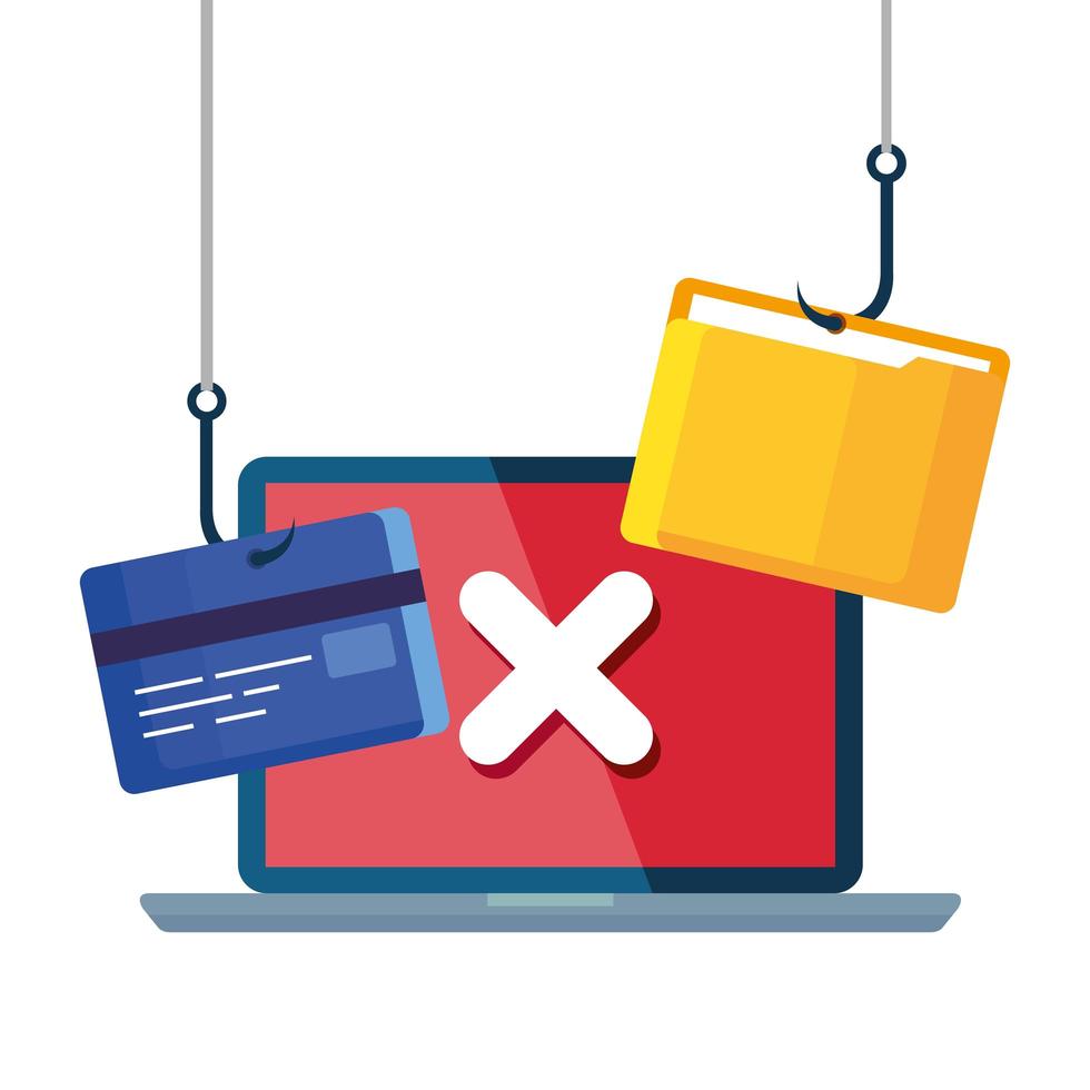 data phishing hacking online scam concept, with laptop and icons hook vector