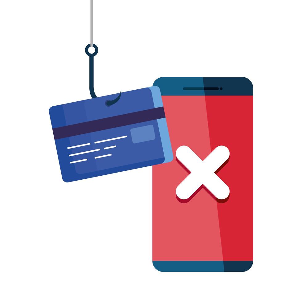 data phishing hacking online scam concept, with smartphone and credit card hook vector