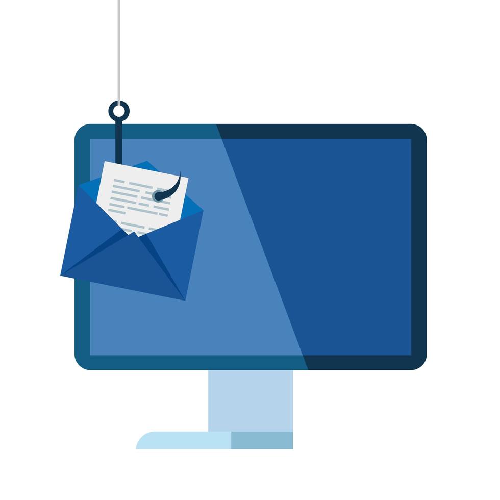 data phishing hacking online scam concept, with computer desk and mail hook vector