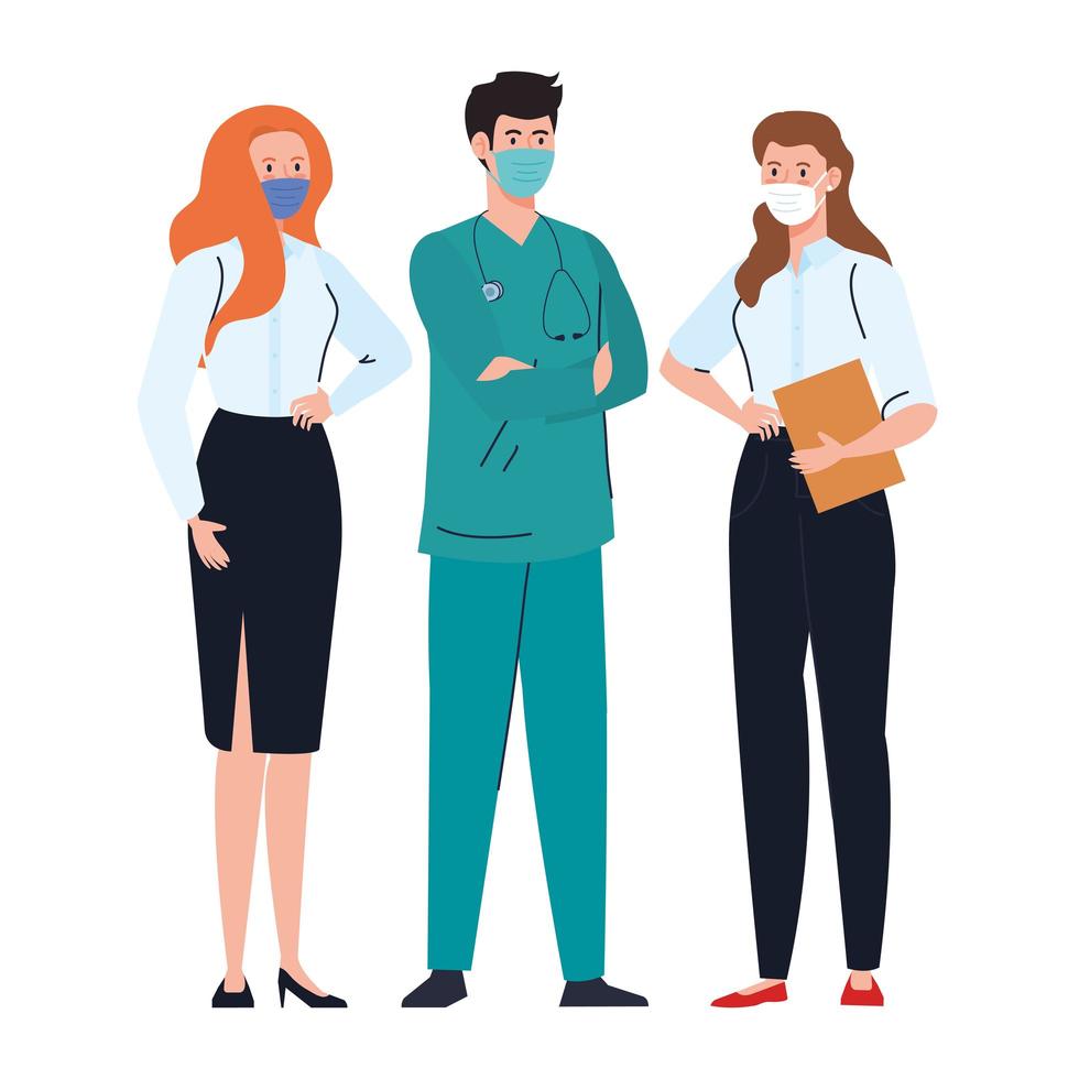 workers using face mask during covid 19 on white background vector