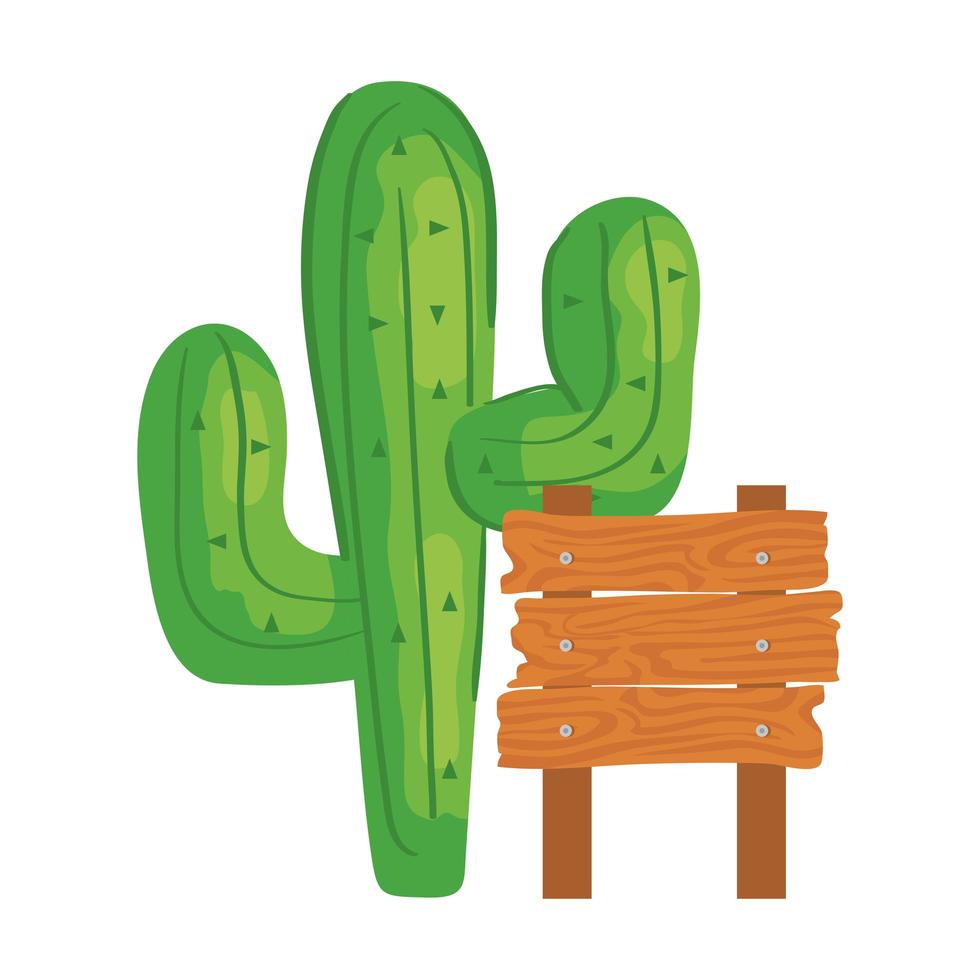 Planta de cactus con valla de madera sobre fondo blanco. vector