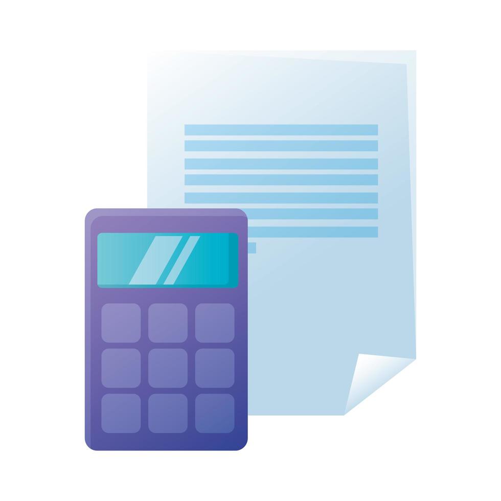 Isolated calculator and document paper vector design