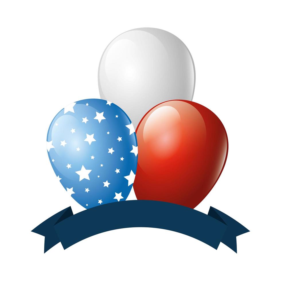 globos de estados unidos aislados con diseño de vector de cinta