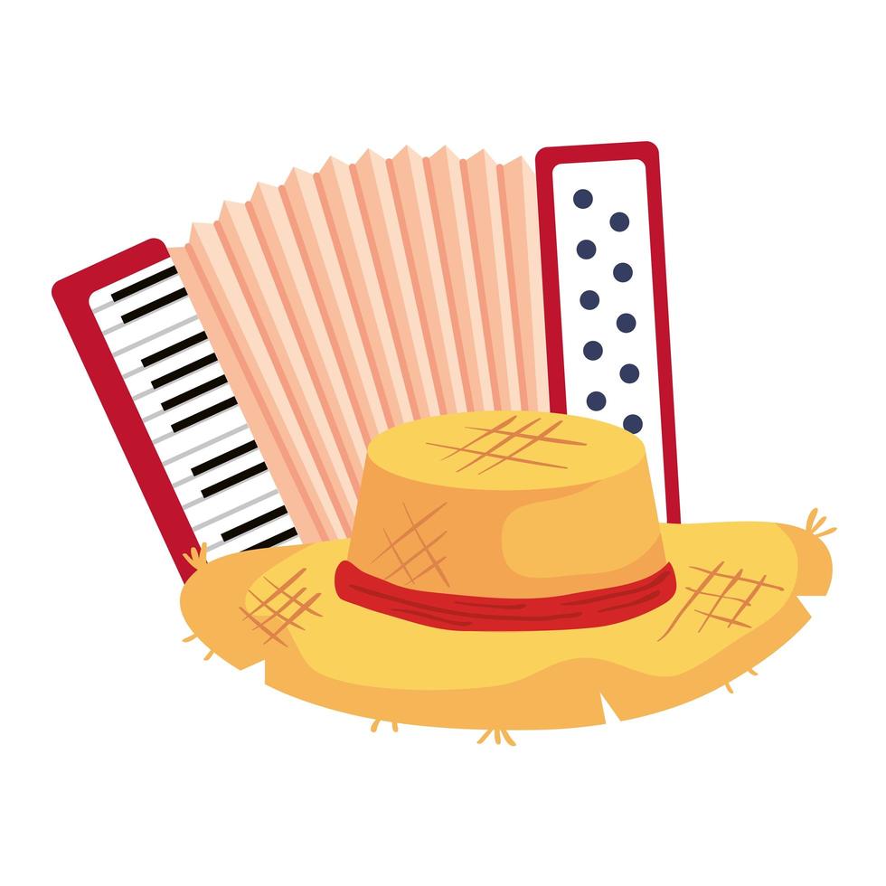 classical accordion with hat wicker on white background vector