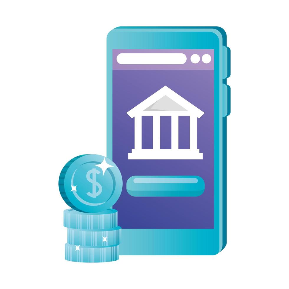 Isolated smartphone with bank and coins vector design