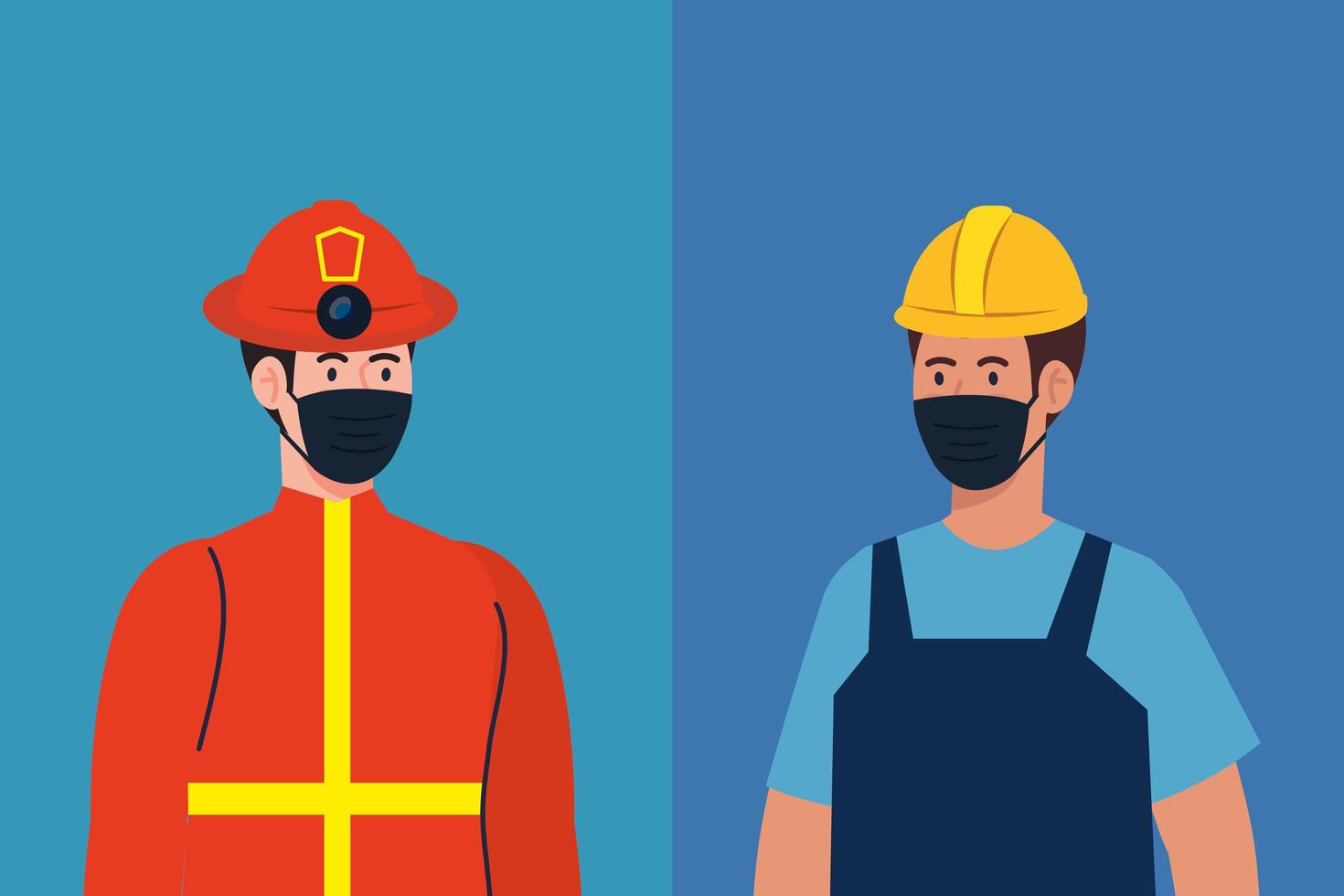 male firefighter and constructer with masks vector design