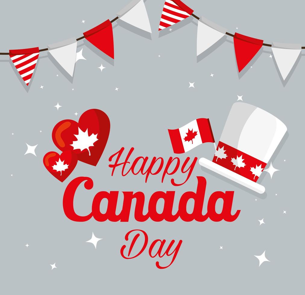 Canadian hat flag and hearts of happy canada day vector design