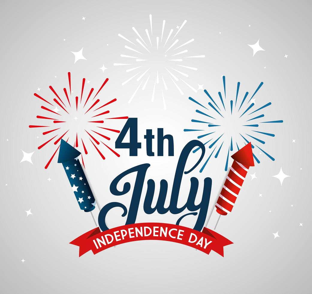 Usa fireworks with ribbon of independence day vector design