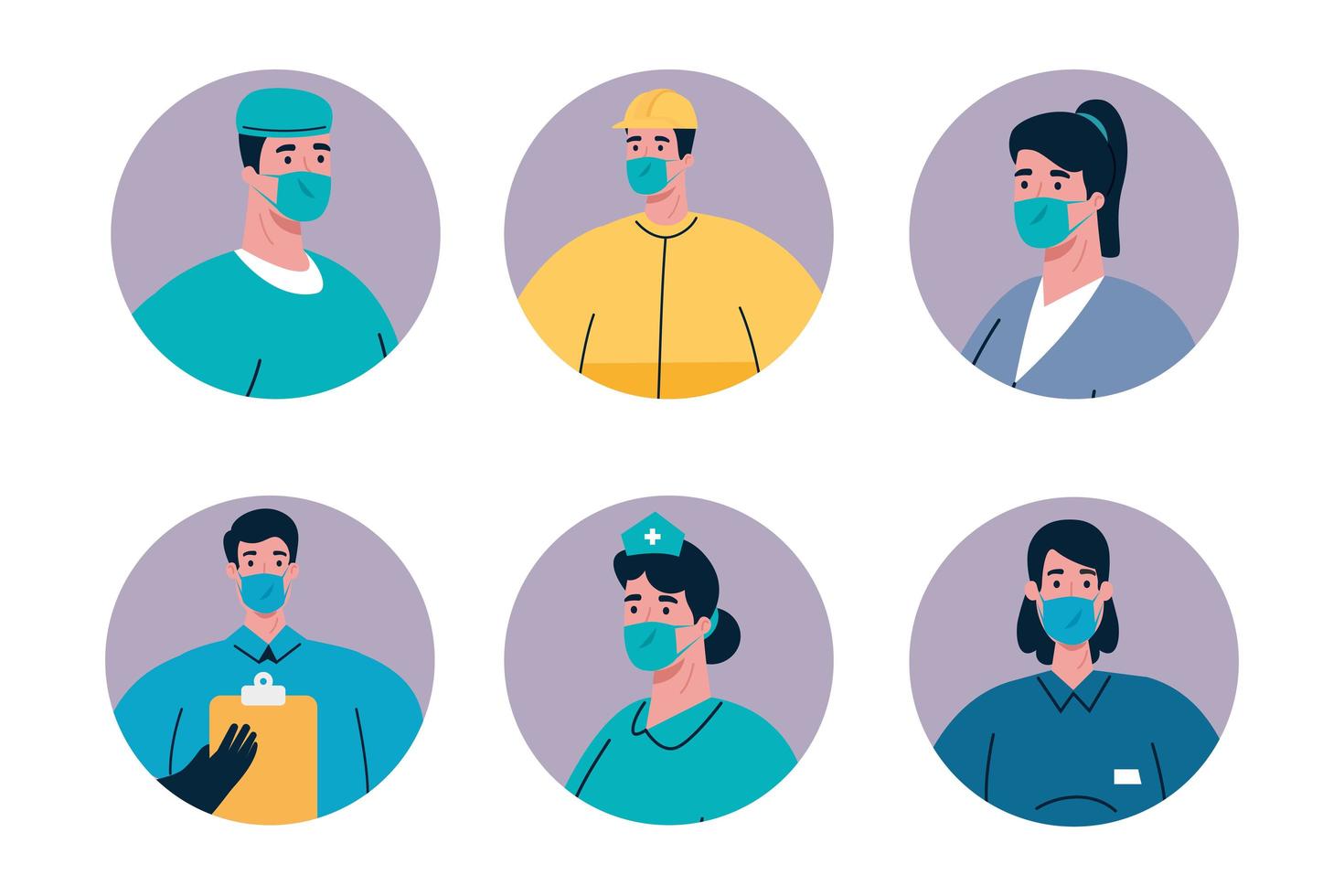 Trabajadores de personas con uniformes y máscaras de trabajadores diseño vectorial vector